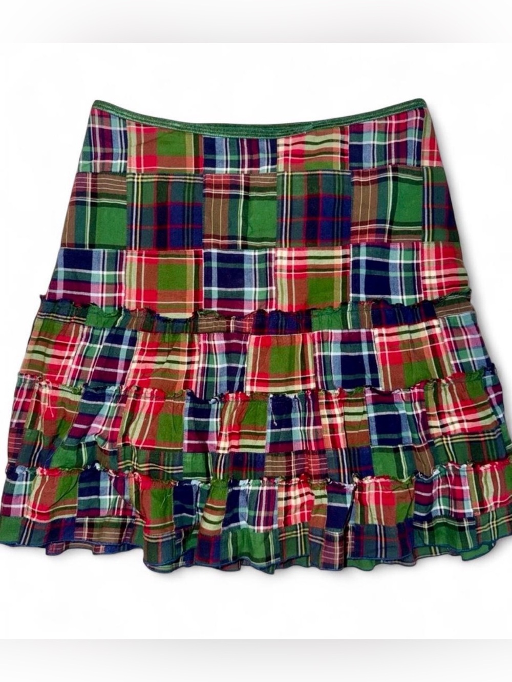 American Eagle Outfitters Plaid Ruffle Mini Skirt in Red, Green, Blue